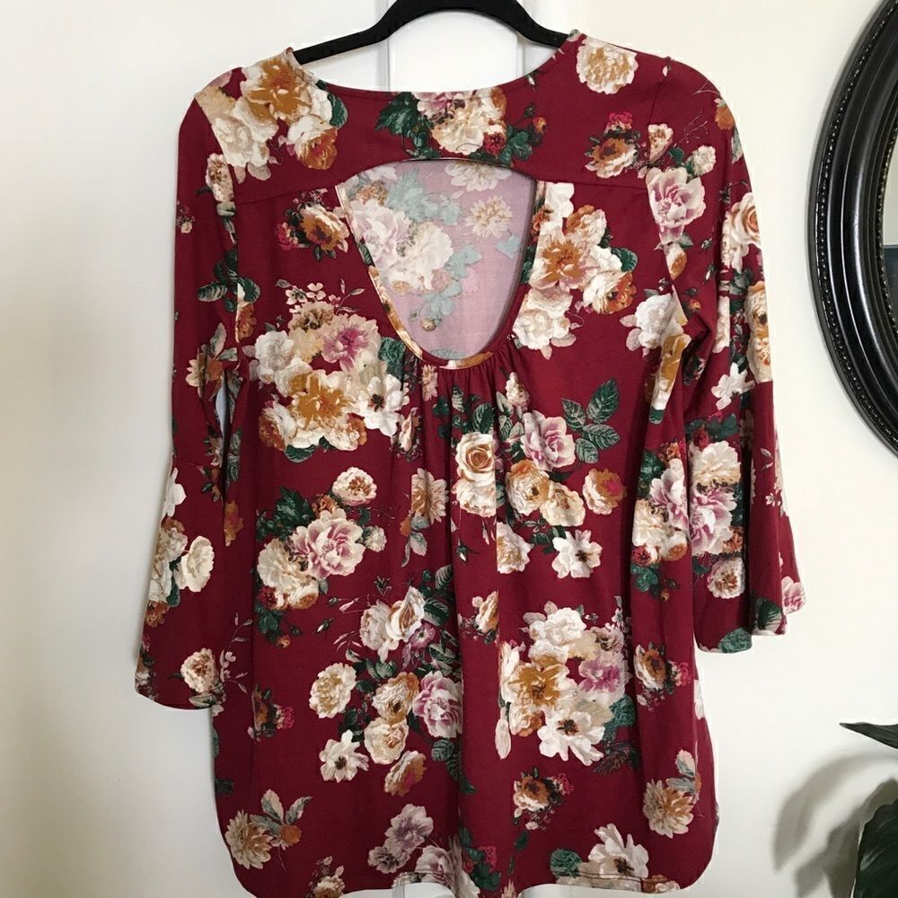 First Love Bell Sleeve Partial Open Back Top - Picture 6 of 7
